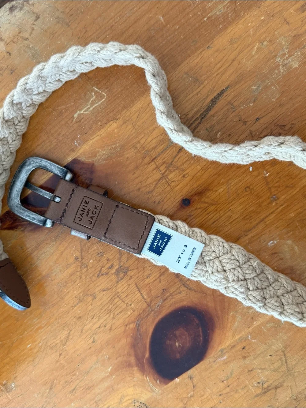 Braided Cotton and Leather Boys Belt - Beige Janie and Jack